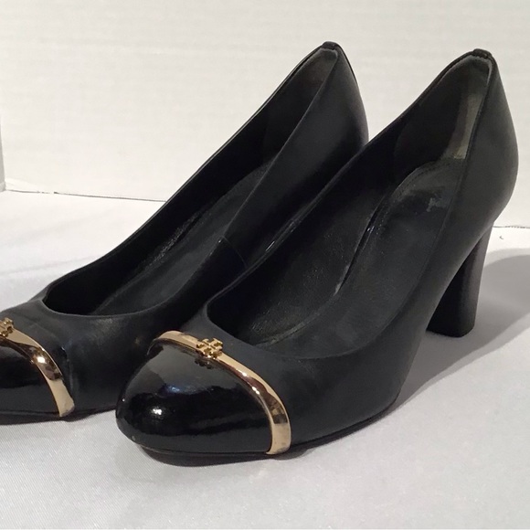 Tory Burch Shoes - Tory Burch Pacey Block Heels Black Patent Leather Cap Toe Size 9 Preowned